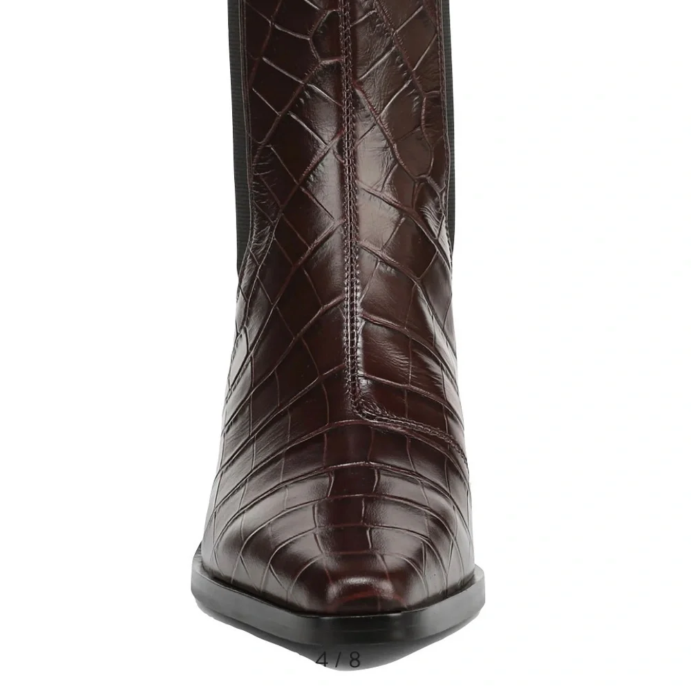 Nordstrom Women’s Ainsley2 Embossed Leather Chelsea Western Boot Brown Size 9.5 - Picture 4 of 14